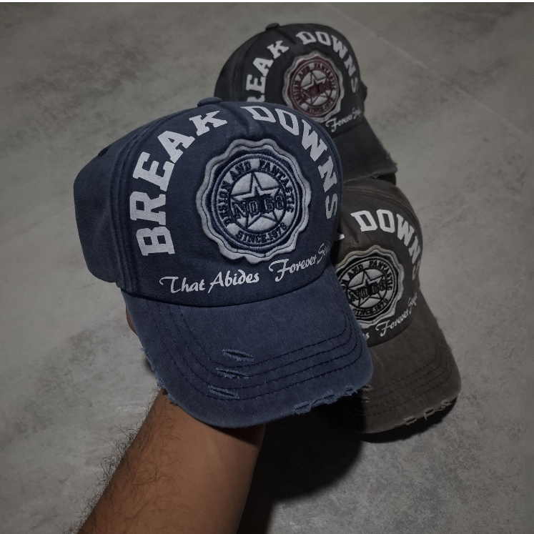 کلاه آبی جین سنگشور گلدوزی و تیکه دوزی مدل بیسبالی کد klh0003