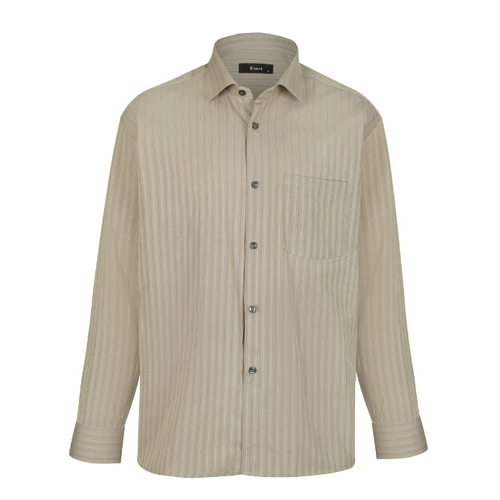 پیراهن تترون آستین بلند مردانه مدل نخودی راه راه کد PB0004