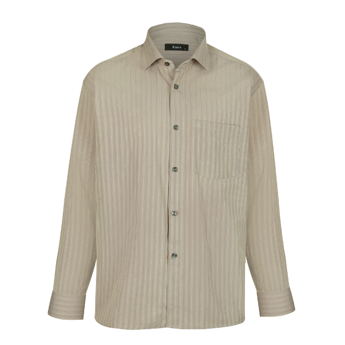 پیراهن تترون آستین بلند مردانه مدل نخودی راه راه کد PB0004