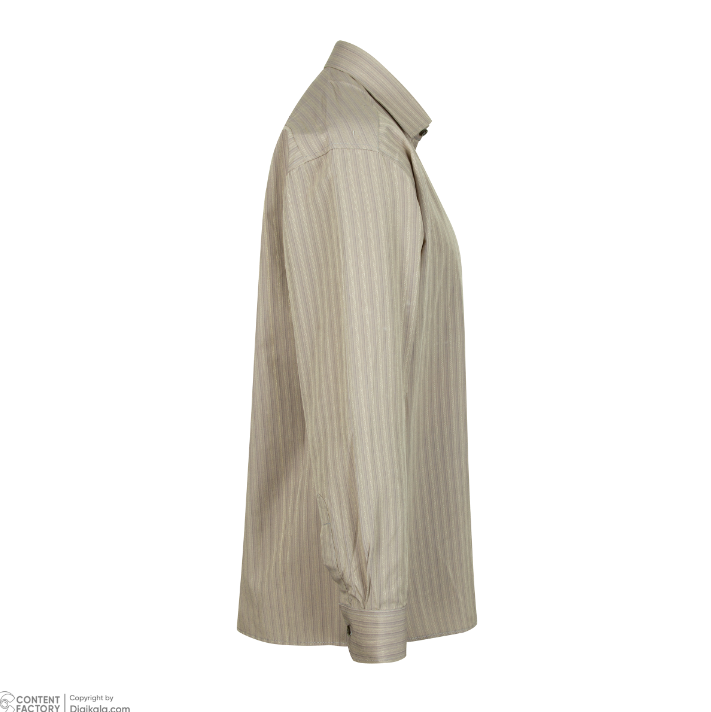 پیراهن تترون آستین بلند مردانه مدل نخودی راه راه کد PB0004