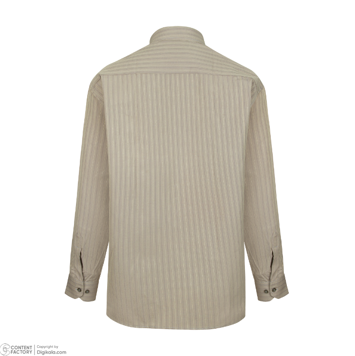 پیراهن تترون آستین بلند مردانه مدل نخودی راه راه کد PB0004