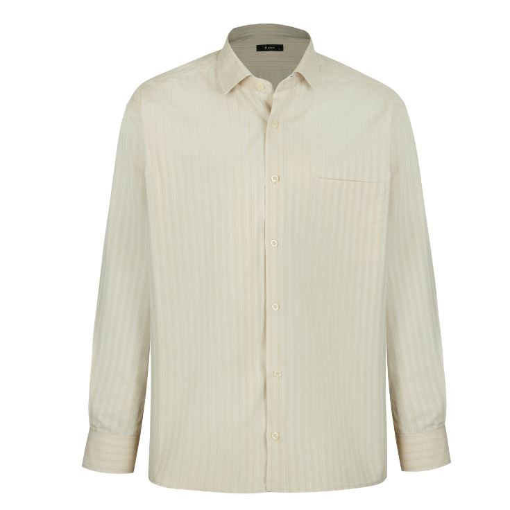 پیراهن تترون آستین بلند مردانه مدل کرم راه راه کد PB0004