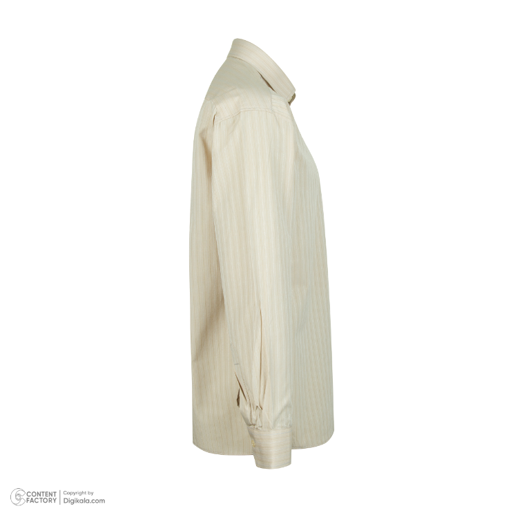 پیراهن تترون آستین بلند مردانه مدل کرم راه راه کد PB0004