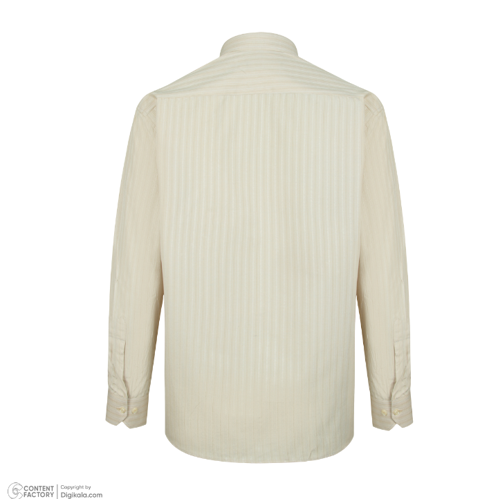 پیراهن تترون آستین بلند مردانه مدل کرم راه راه کد PB0004