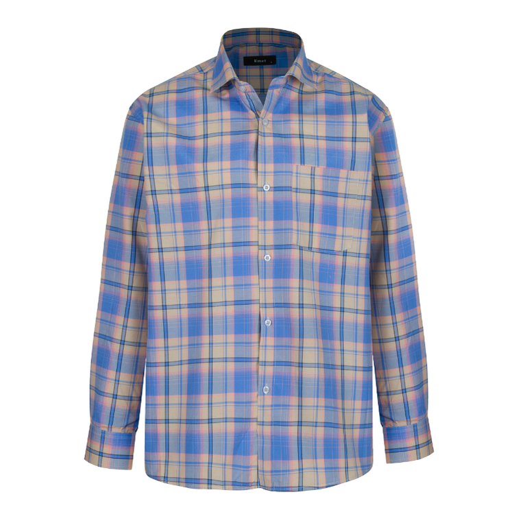 پیراهن آستین بلند مردانه مدل آبی چهار خونه کد PB0009