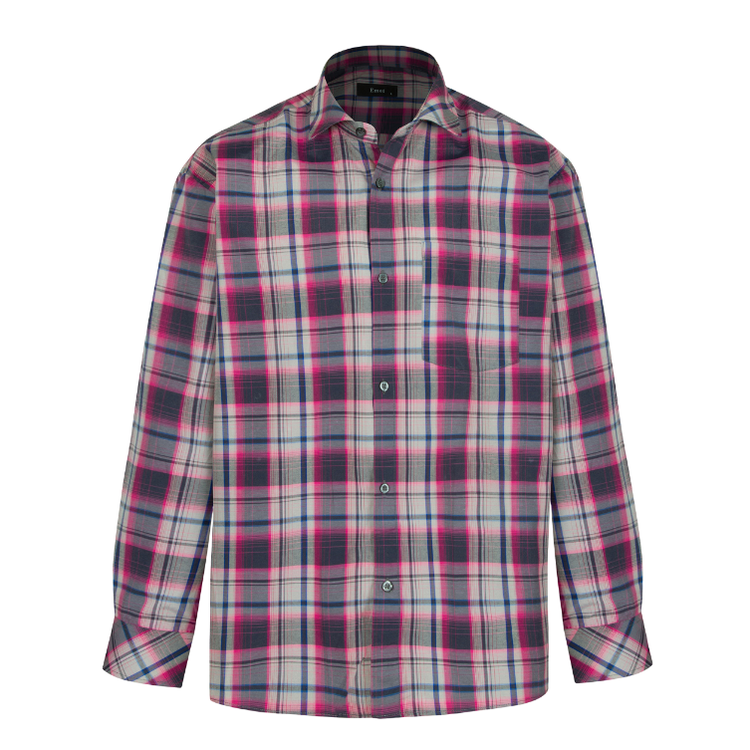 پیراهن آستین بلند مردانه مدل صورتی چهار خونه کد PB0009