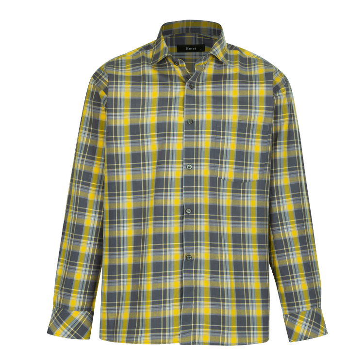 پیراهن آستین بلند مردانه مدل زرد چهار خونه کد PB0010