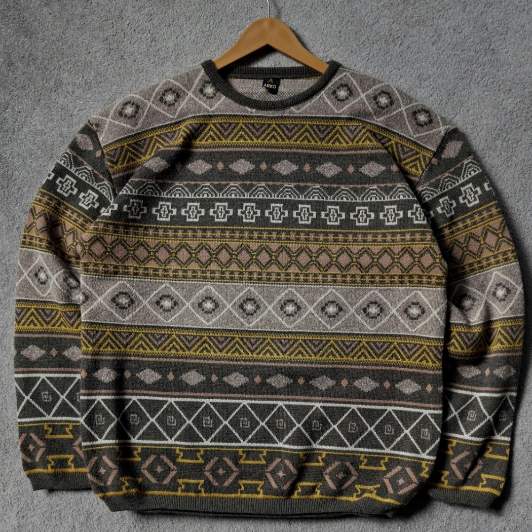 تصویر بافت سرخپوستی قهوه ای نخ آکریل قواره باکسی کد BFT0001 