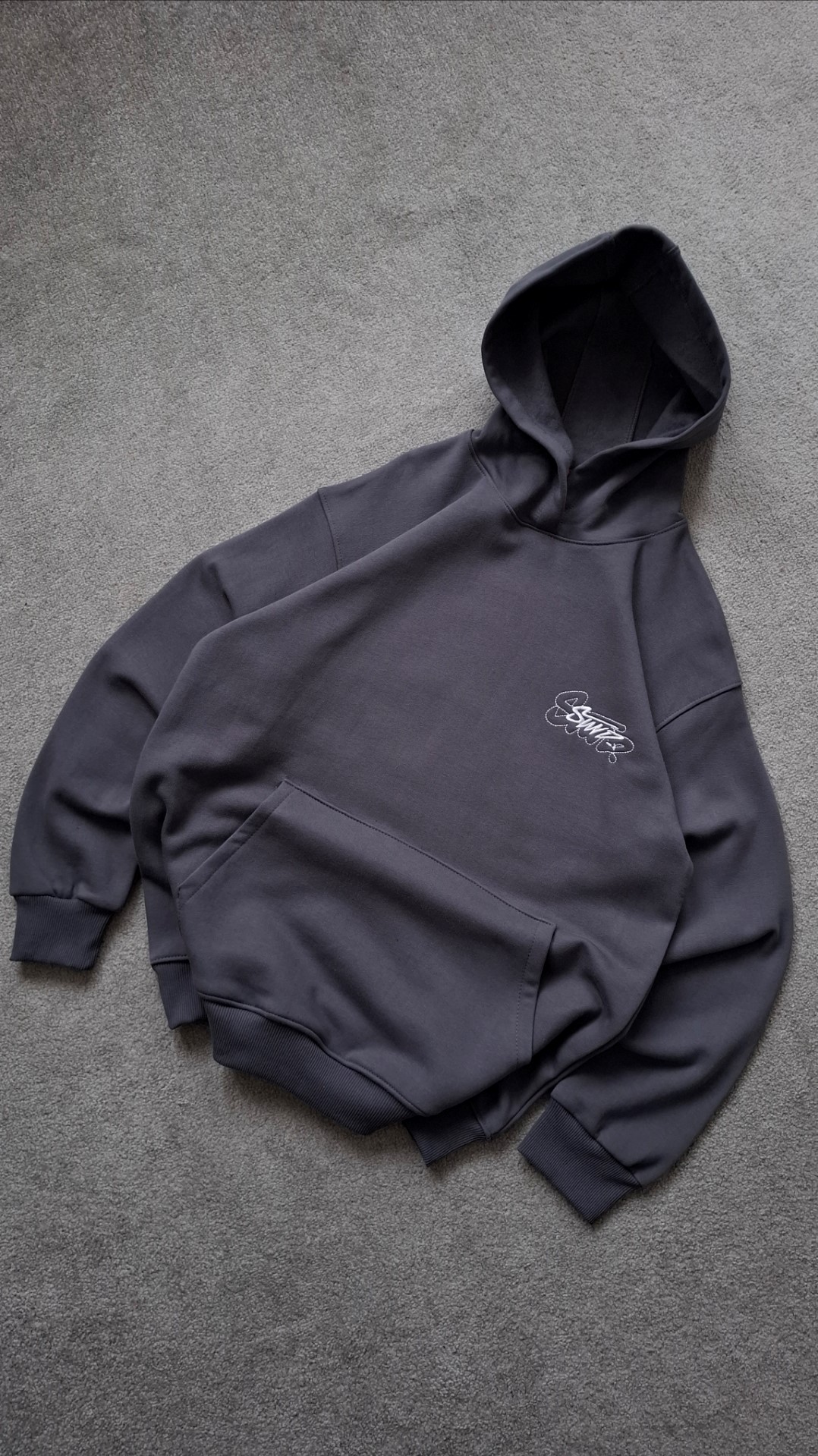 تصویر هودی طوسی STWD 3 نخ پنبه قواره باکسی کد HOD0002 