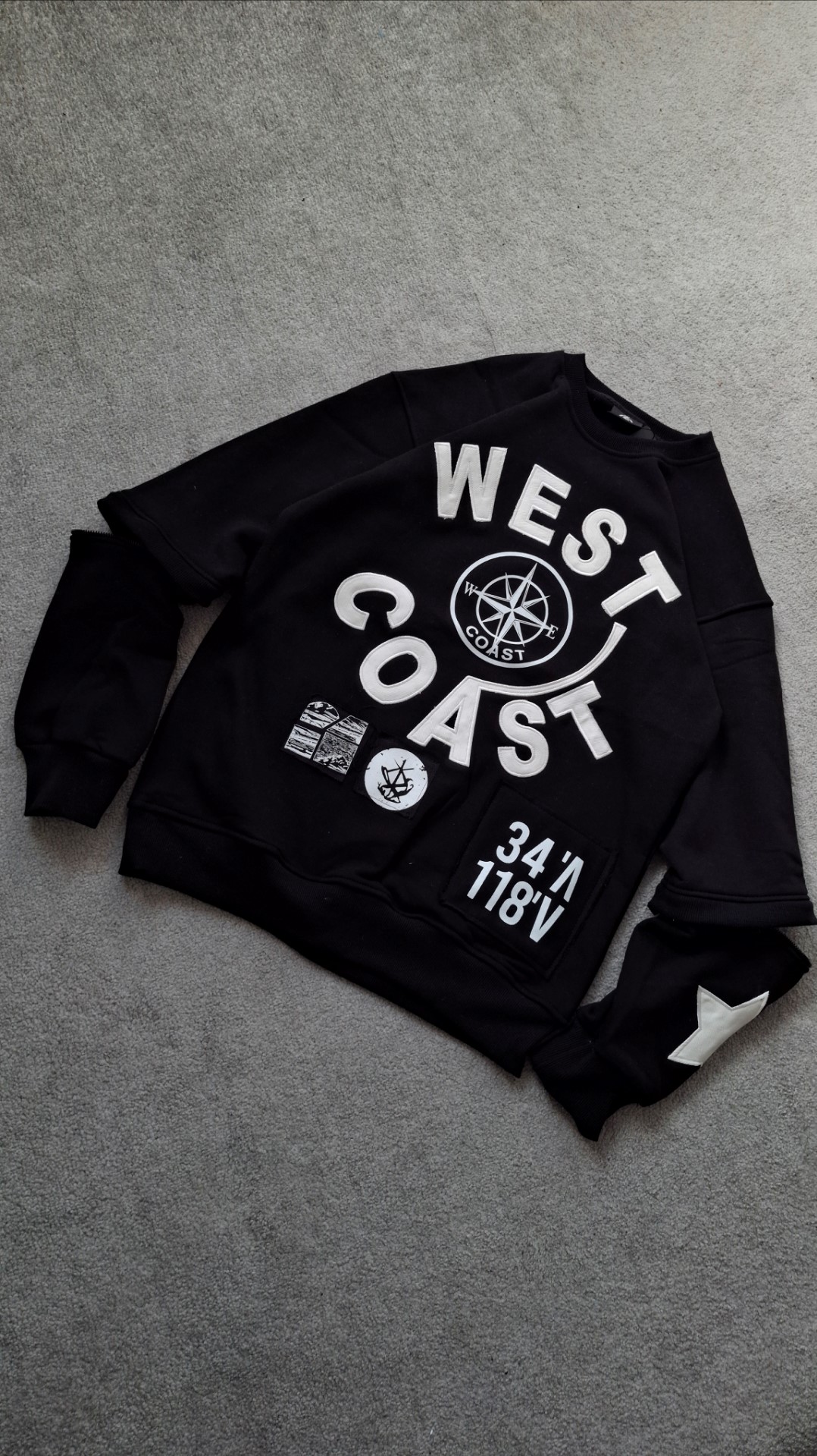 تصویر دورس مشکی آستین زیپ 3 نخ قواره باکسی مدل WEST کد DORS0025 