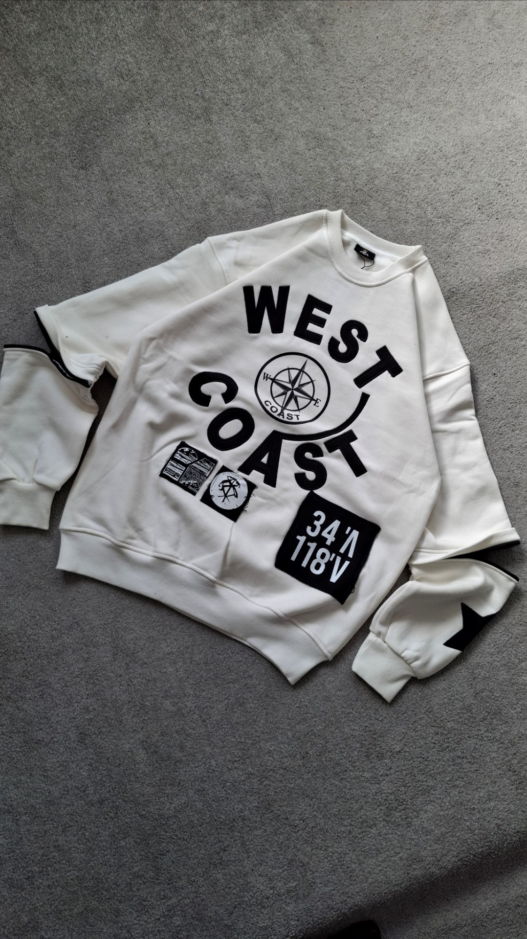 تصویر دورس سفید آستین زیپ 3 نخ قواره باکسی مدل WEST کد DORS0025 